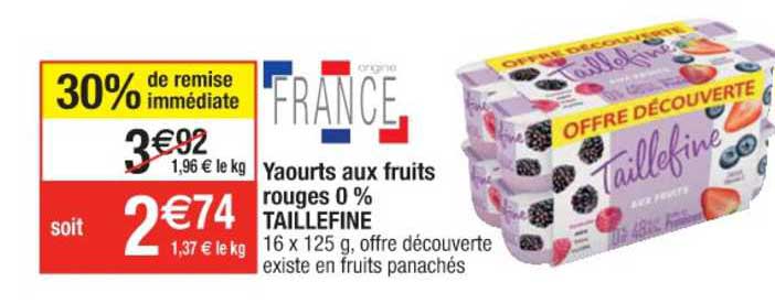 yaourts aux fruits rouges 0% taillefine