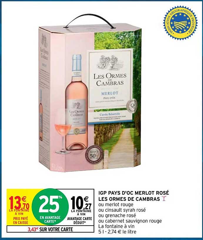 igp pays d'oc merlot rosé les ormes de cambras