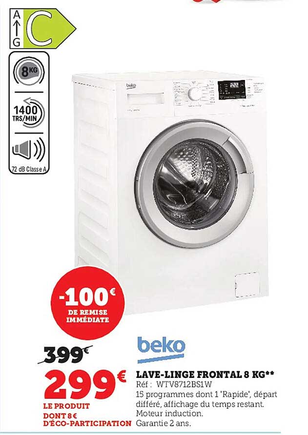 lave-linge frontal 8 kg beko