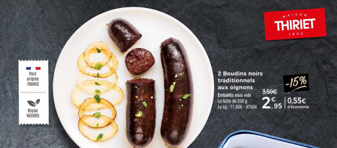 2 boudin noirs traditionnels aux oignons