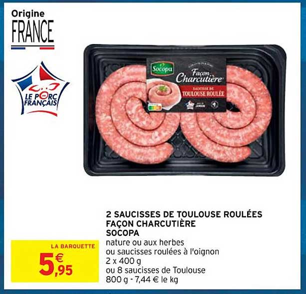 2 Saucisses De Toulouse Roulées Façon Charcutière Socopa