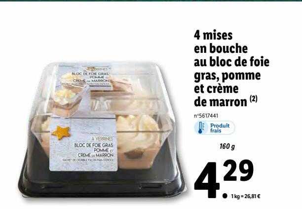 4 mises en bouche au bloc de foie gras, pomme et crème de marron