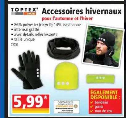 accessoires hivernaux pour l'automne et l'hiver toptex sport