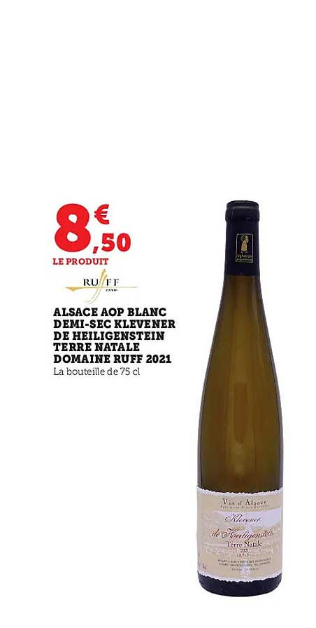 alsace aop blanc demi-sec klevener de heiligenstein terre natale domaine ruff 2021