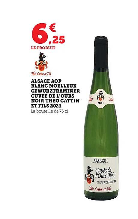 alsace aop blanc moelleux gewurztraminer cuvée de l'ours noir théo cattin et fils 2021