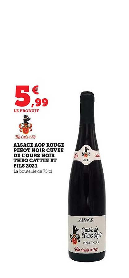 alsace aop rouge pinot noir cuvée de l'ours noir théo cattin et fils 2021
