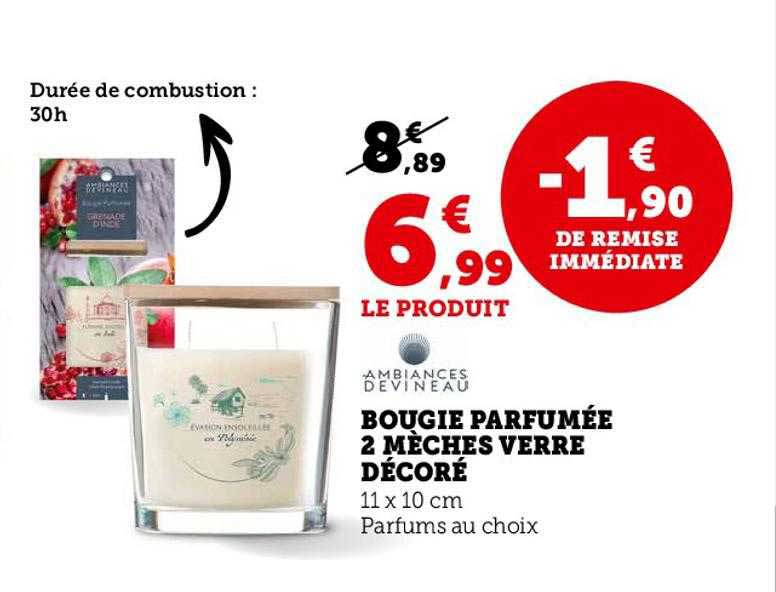 ambiances devineau bougie parfumée 2 mèches verre décoré