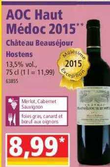 aoc haut médoc 2015 château beauséjour hostens