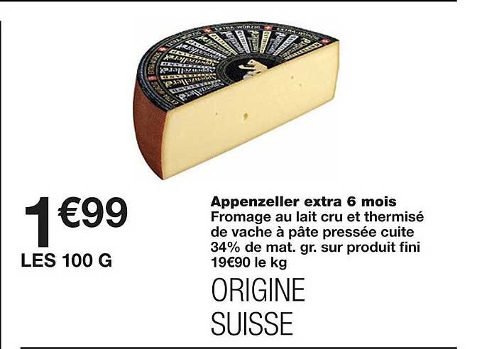 appenzeller extra 6 mois fromage au lait cru et thermisé de vache à pâte pressée cuite