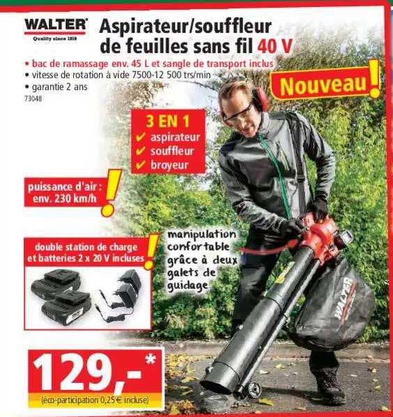 aspirateur-souffleur de feuilles sans fil 40v walter