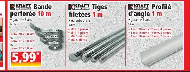 Bande Perforée 10 M Kraft Werkzeuge, Tiges Filetées 1 M Kraft Werkzeuge, Profilé D'angle 1 M Kraft Werkzeuge