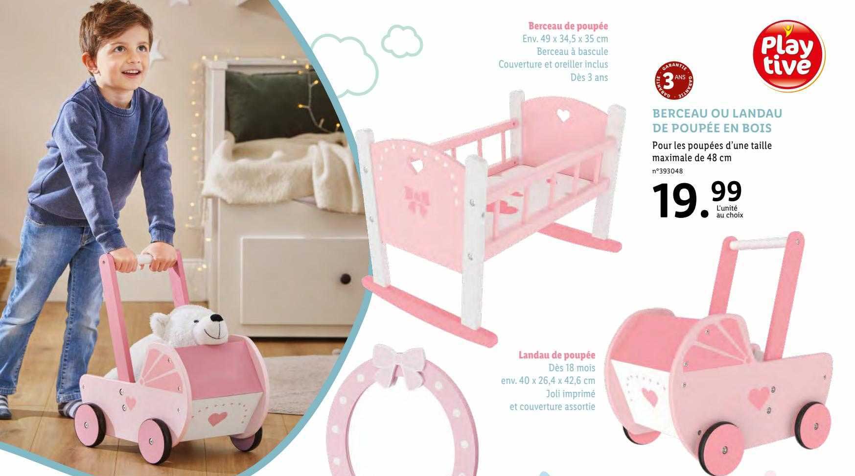 berceau ou landau de poupée en bois