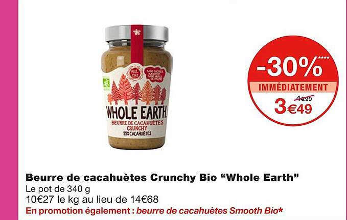 beurre de cacahuètes crunchy bio whole earth