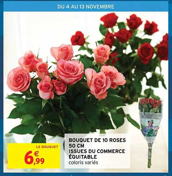 bouquet de 10 roses 50 cm issues du comerce équitable