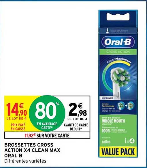 brosettes cross action x4 clean max oral b