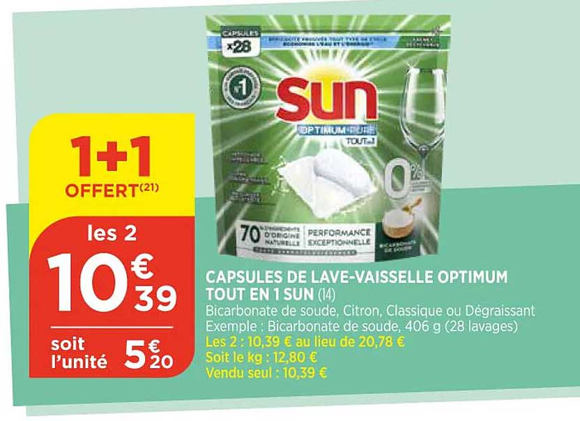 capsules de lave-vaisselle optimum tout en 1 sun