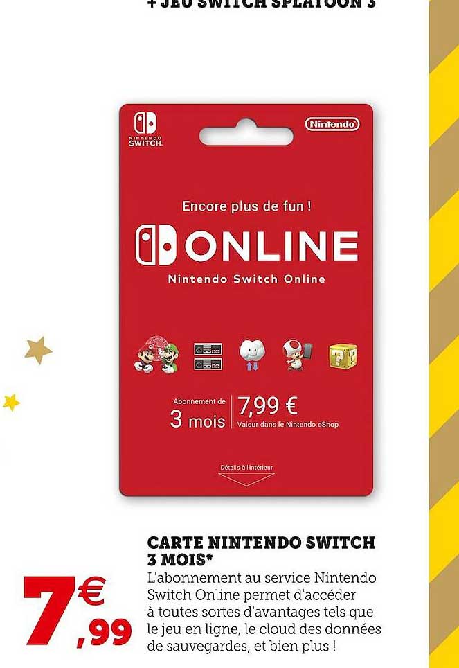 Carte Nintendo Switch 3 Mois