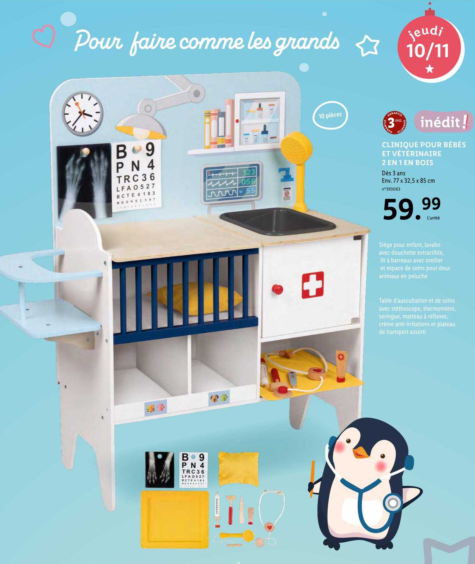 clinique pour bébés et vétérinaire 2en1 en bois