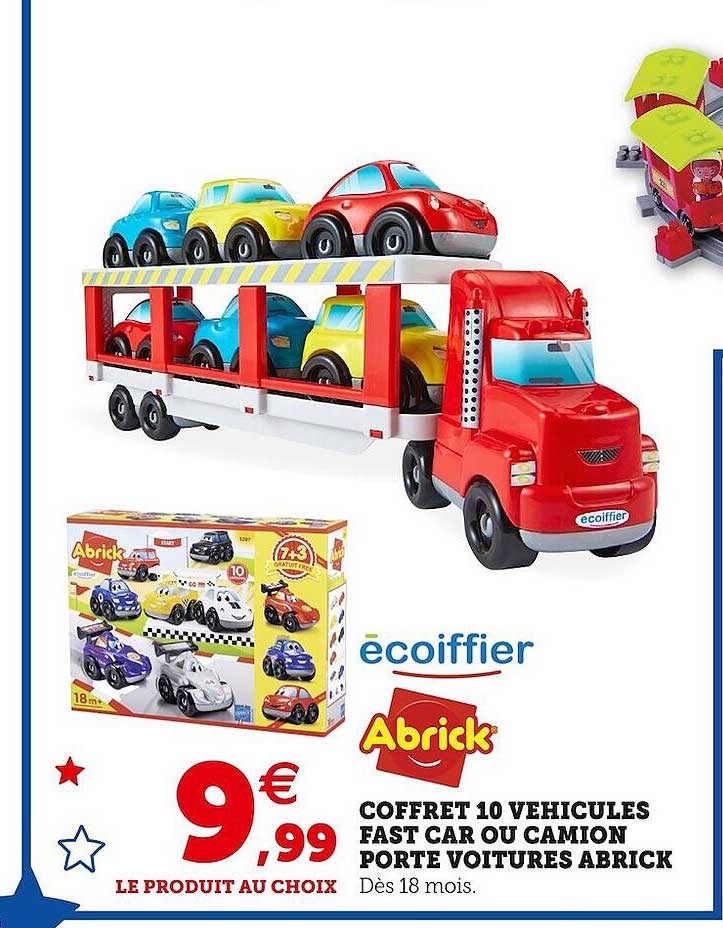 coffret 10 véhicules fast car ou camion porte voitures abrick écoiffier