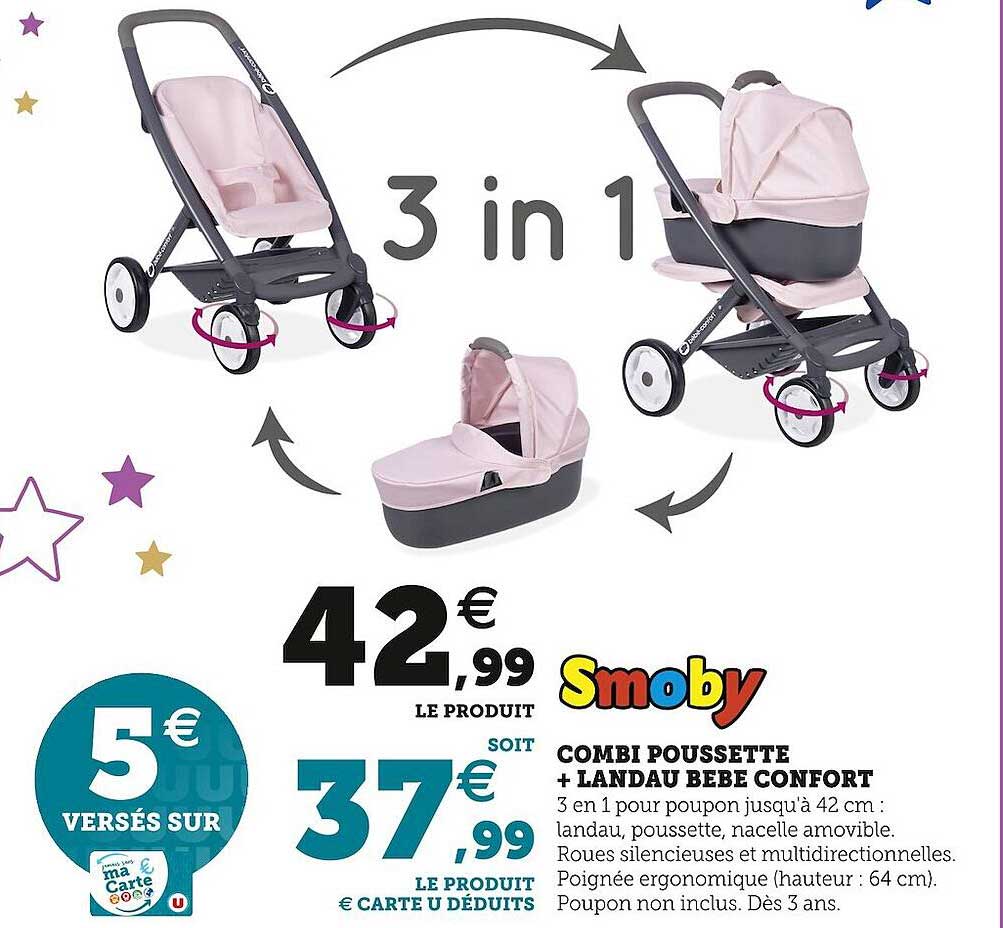 combi poussette + landau bébé confort smoby