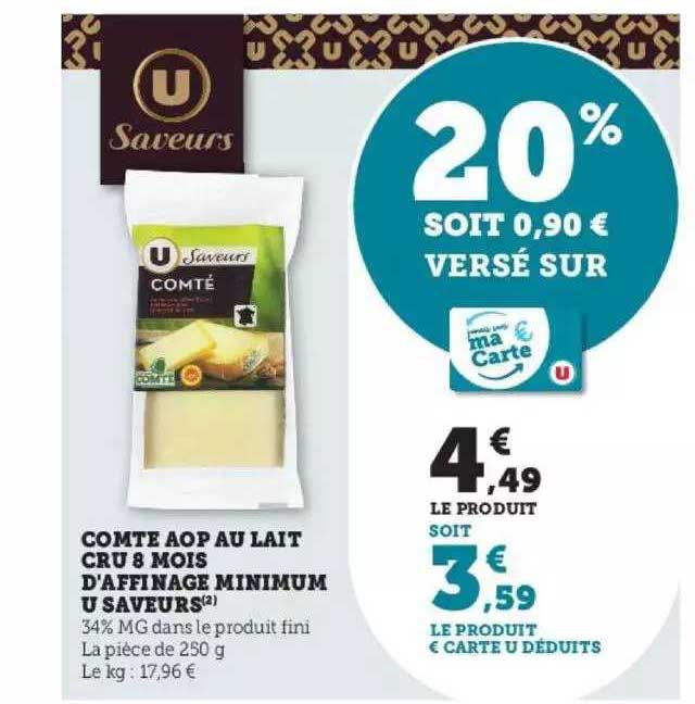 comté aop au lait cru 8 mois d'affinage minimum u saveurs