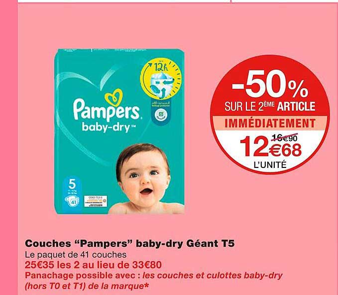 Couches "pampers" Baby-dry Géant T5
