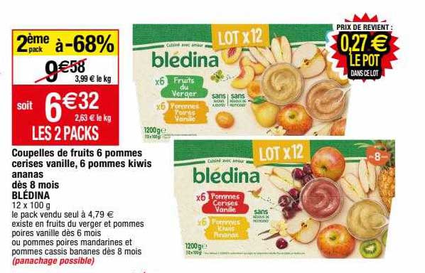 Coupelles De Fruits 6 Pommes Cerises Vanille, 6 Pommes Kiwis Ananas Blédina