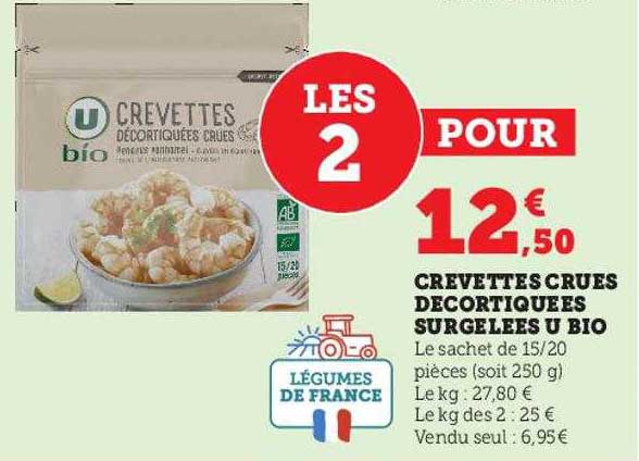 Crevettes Crues Decortiquées Surgelées U Bio