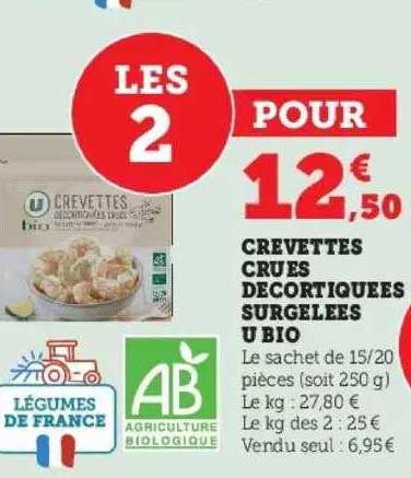 Crevettes Crues Décortiquées Surgelées U Bio