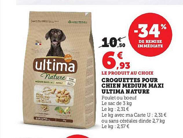 Croquettes Poru Chien Médium Maxi Ultima Nature -34% De Remise Immédiate