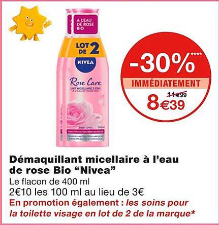 démaquillant micellaire à l'eau de rose bio "nivea"
