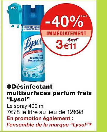 désinfectant multisurfaces parfum frais "lysol"