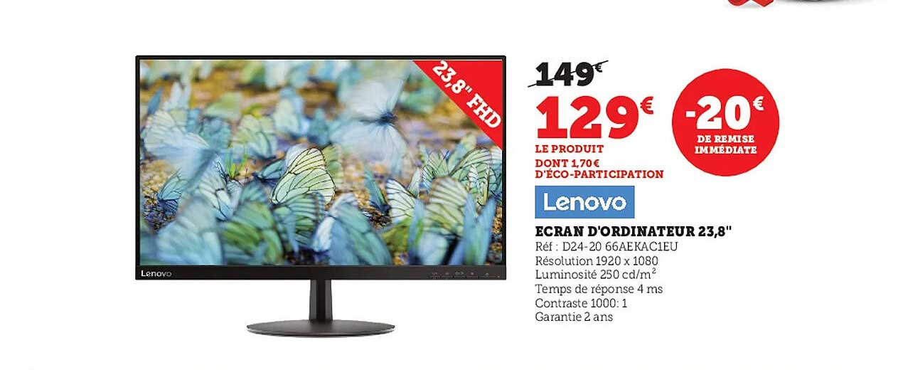 écran d'ordinateur 23,8" lenovo
