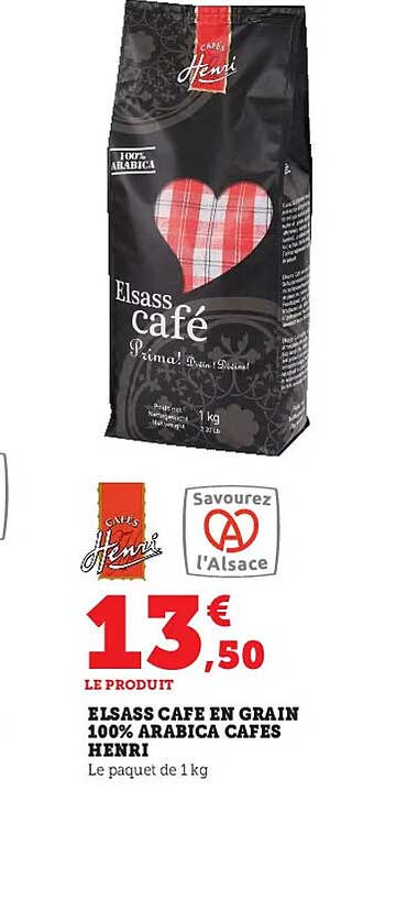 Elsass Café En Grain 100% Arabica Cafés Henri