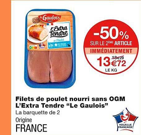 filets de poulet nourri sans ogm l'extra tendre "le gaulois"