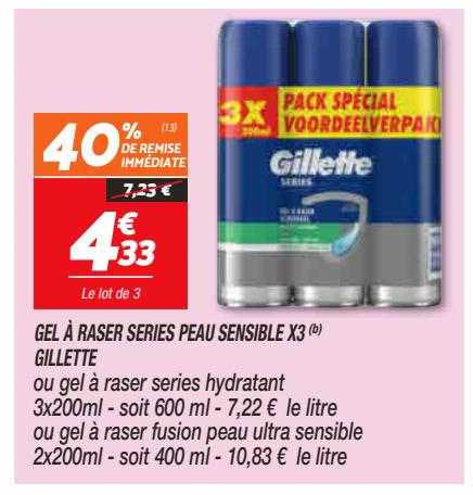gel à raser séries peau sensible x3 gillette