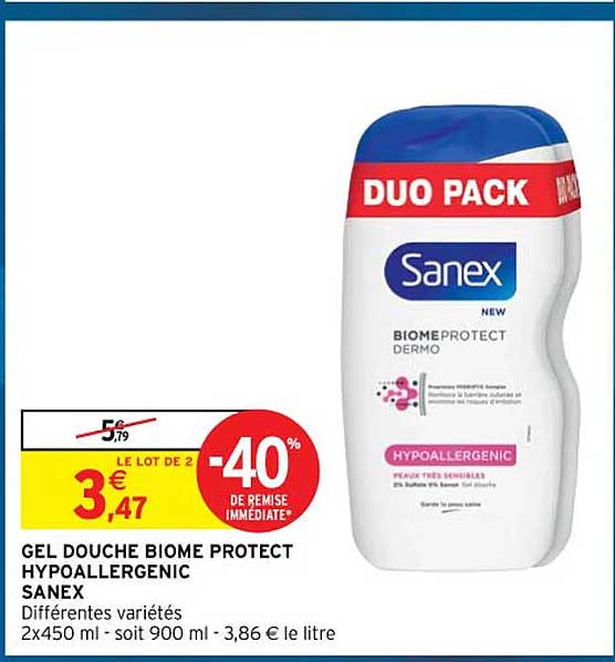 gel douche biome protect hypoallergenic sanex