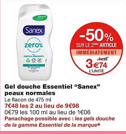 gel douche essentiel "sanex" peaux normales