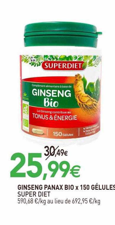 ginseng panax bio x 150 gélules super diet