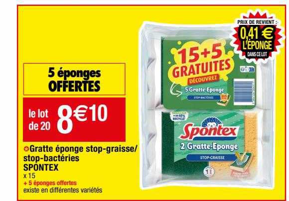 gratte éponge stop-graisse ou stop-bactéries spontex