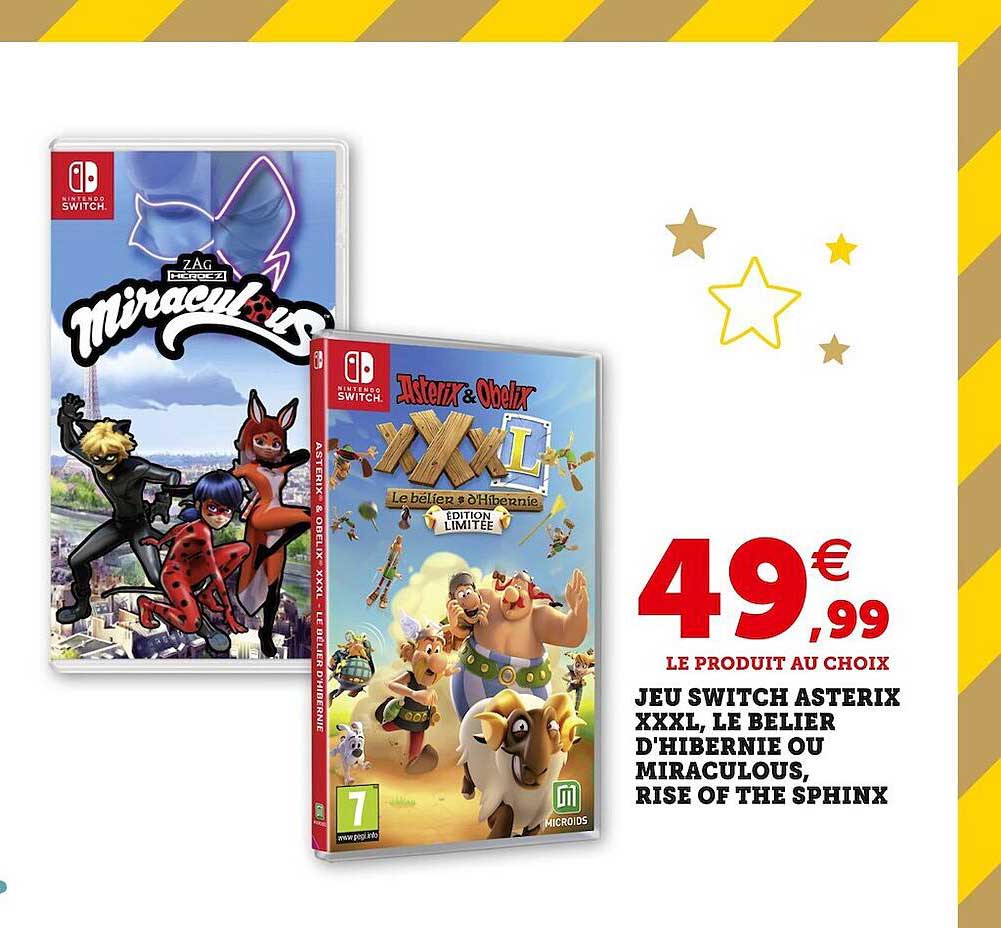 jeu switch astérix xxxl, le belier d'hibernie ou miraculous, rise of the sphinx