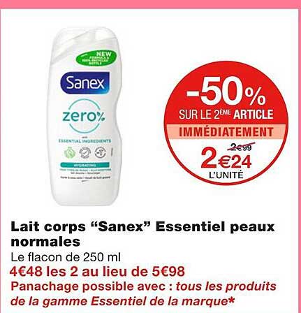 lait corps "sanex" essentiel peaux normales