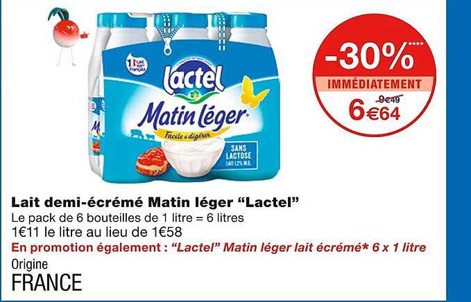 Lait Demi-écrémé Matin Léger "lactel"