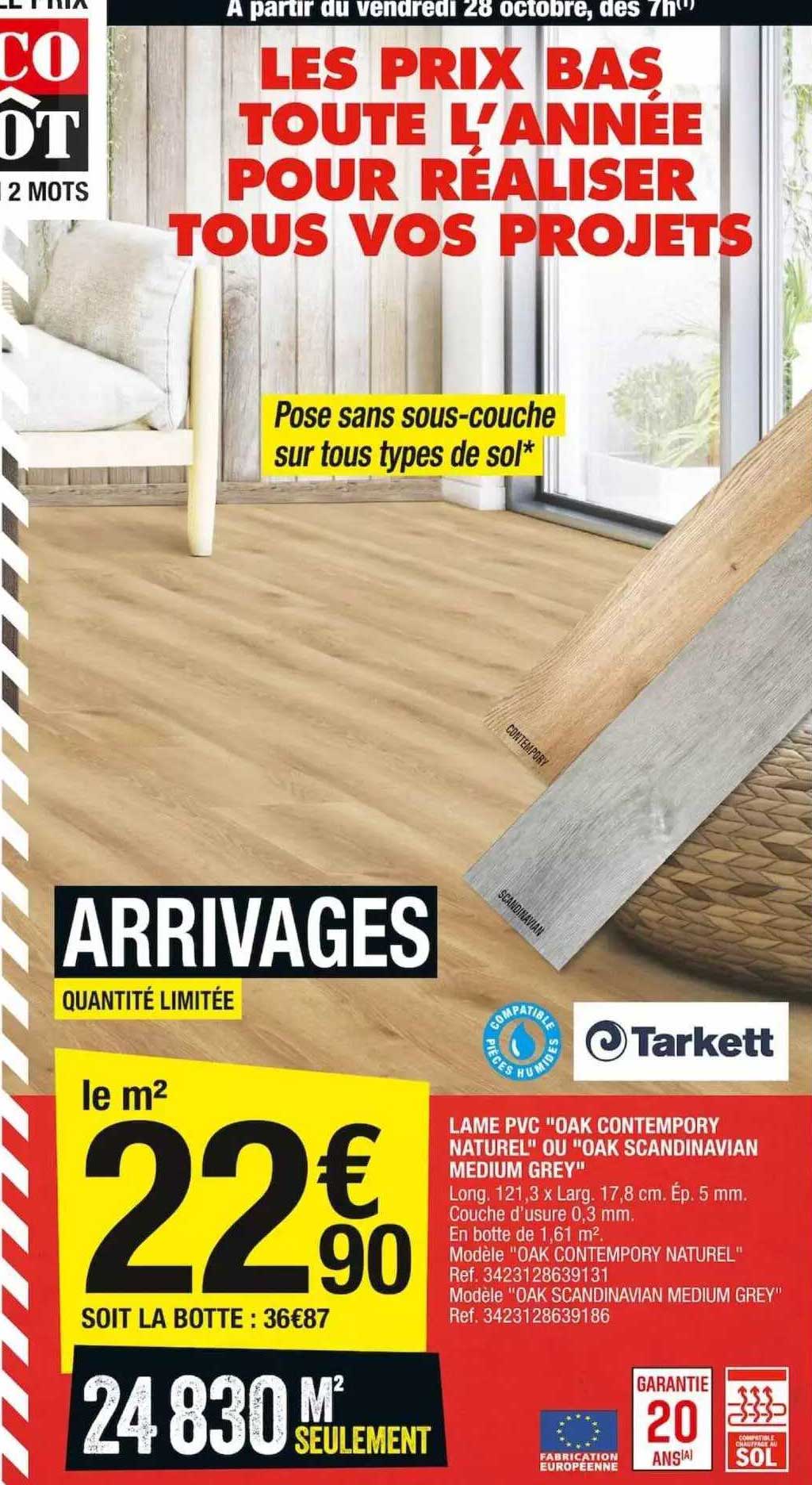 lame pvc "oak contempory naturel" ou "oak scandinavian medium grey" tarkett