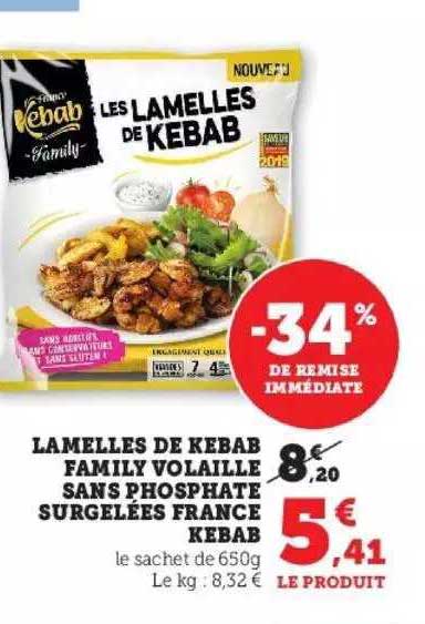 lamelles de kebab family volaille sans phosphate surgelées france kebab
