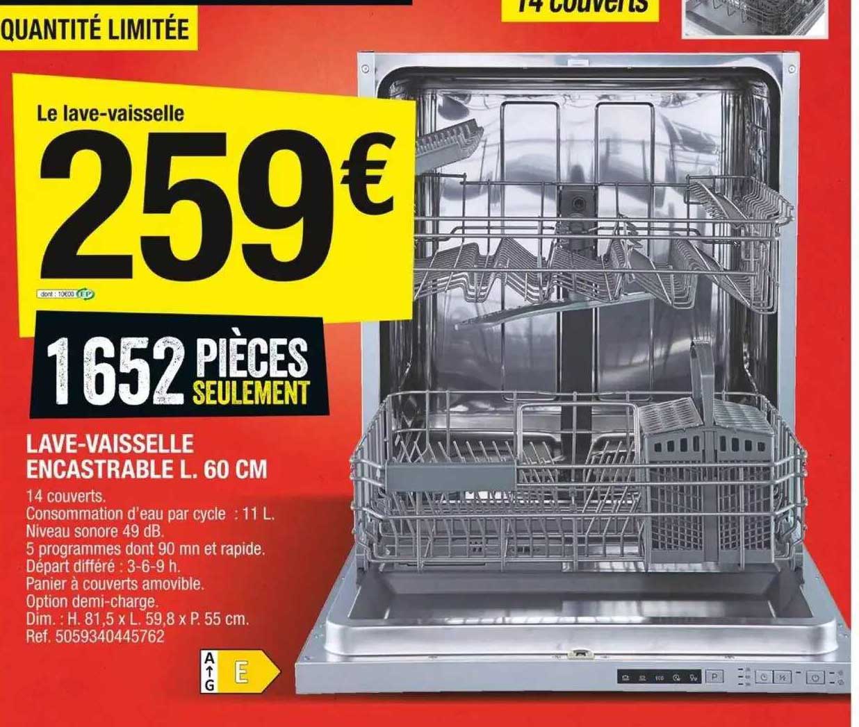 lave-vaisselle encastrable l. 60 cm