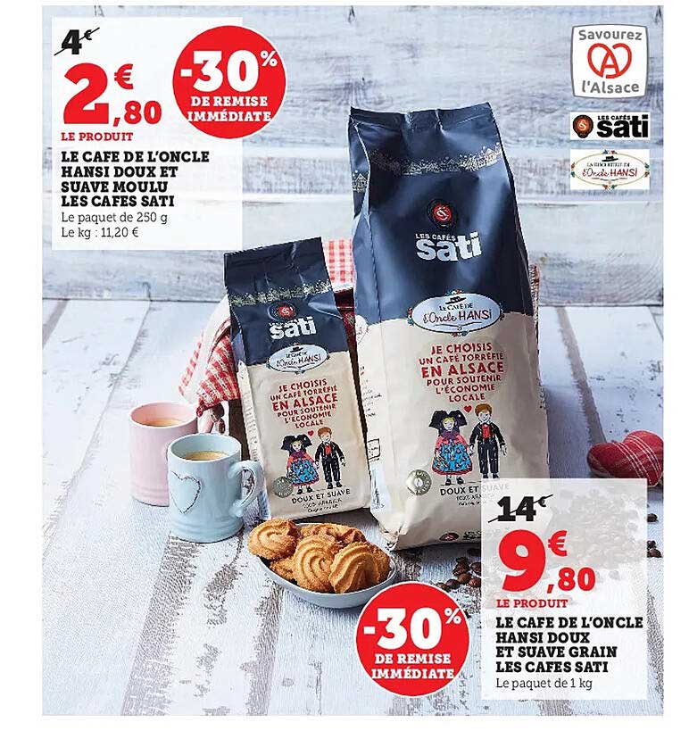 le café de l'oncle hansi doux et suave moulu les cafés sati, le café de l'oncle hansi doux et suave grain les cafés sati
