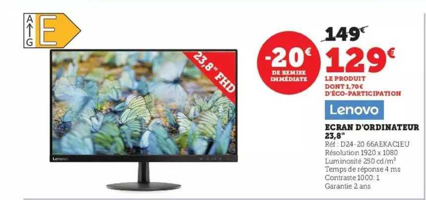lenovo ecran d'ordinateur 23.8"