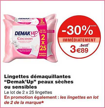 Lingettes Démaquillantes "demak'up" Peaux Sèches Ou Sensibles