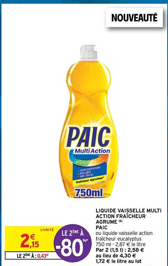 liquide vaisselle multi action fraîcheur agrume paic